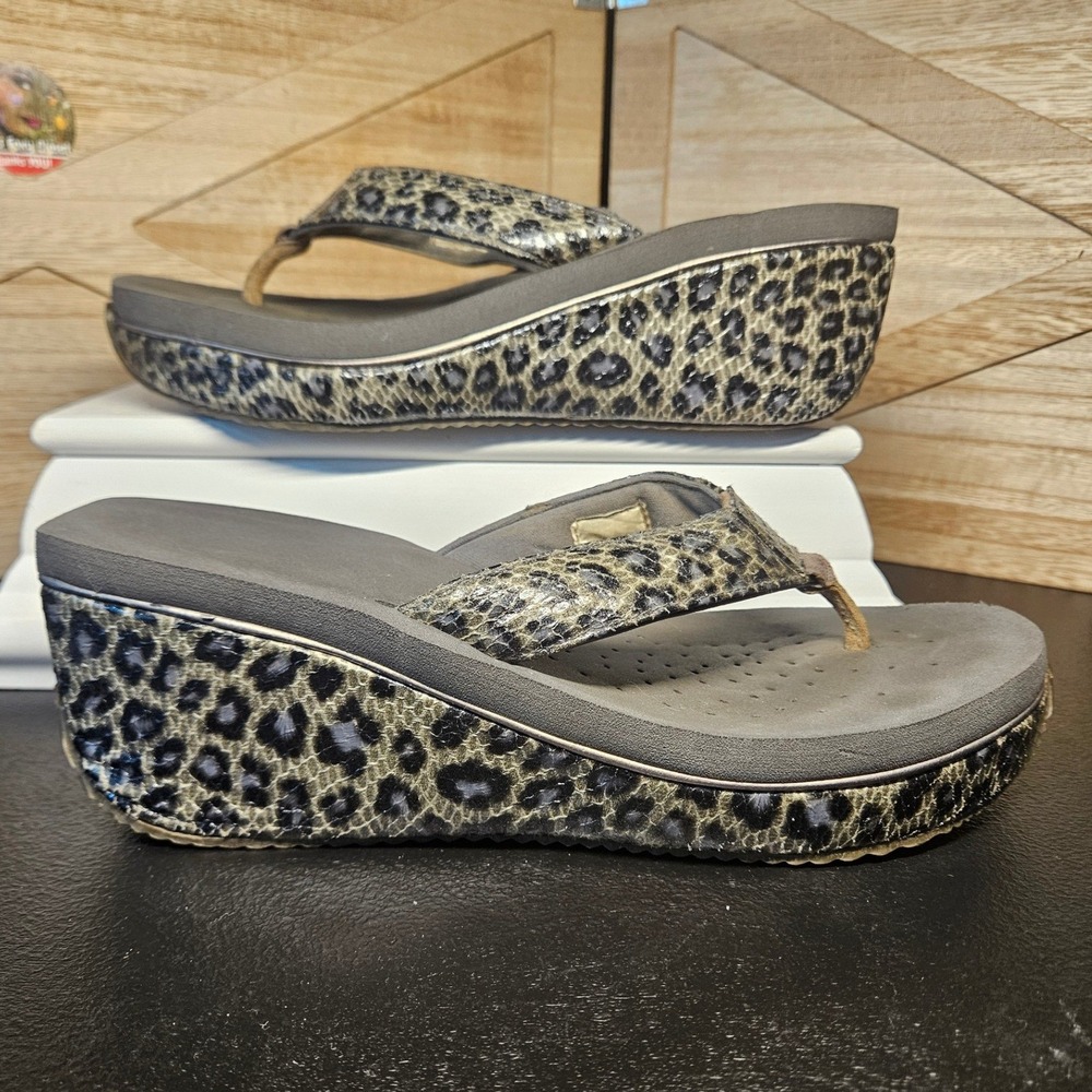 Volatile Sandals Womens 8 Leopard Glimpse Platform Wedge Thong Flip Flops #673